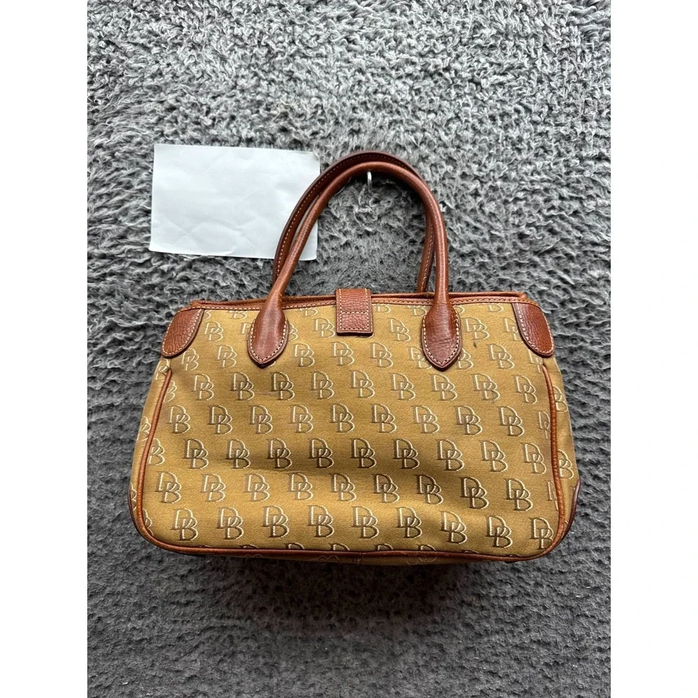 Dooney & Bourke Women's Logo Monogram Canvas Leather Trim Top Handle Bag Brown